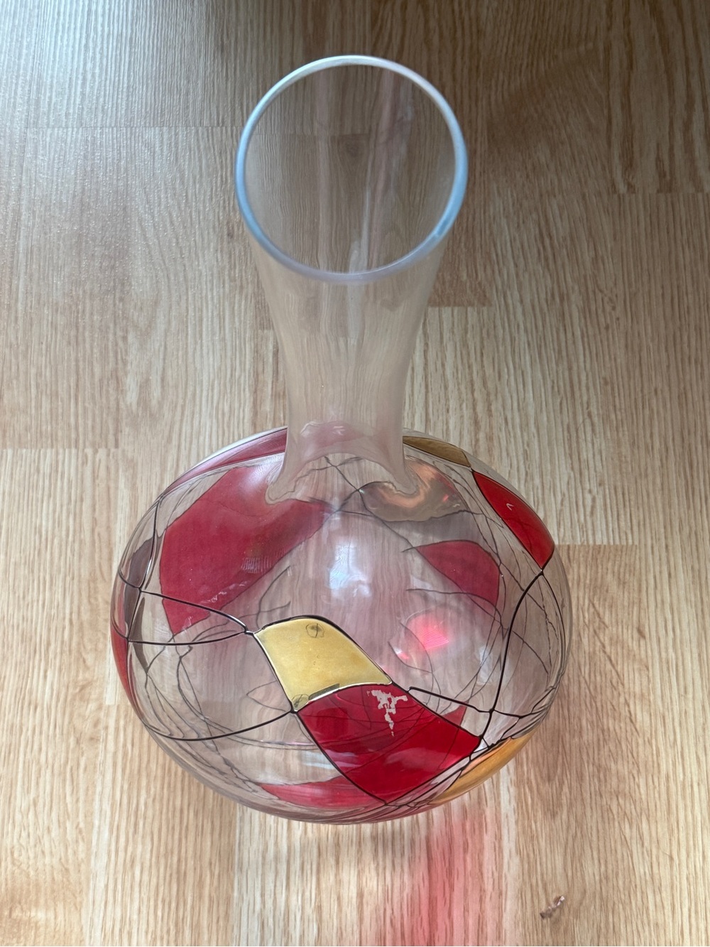 STIL GLASS MOSAIC RED GOLD TILTING WINE DECANTER HAND PAINTED 